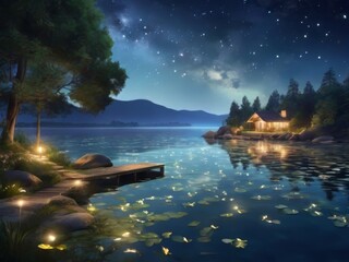 Wall Mural - night view of the sea and mountains