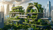 Green metropolis featuring sustainable urban development and advanced transit systems.