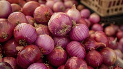 Sticker - Fresh red onions available at the corner store A stack of red onions serves as a key ingredient in culinary dishes