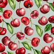 Watercolor cherry in seamless pattern