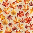 Watercolor maple leaves in seamless pattern