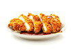 Crispy fried pork cutlet with rice on a white background