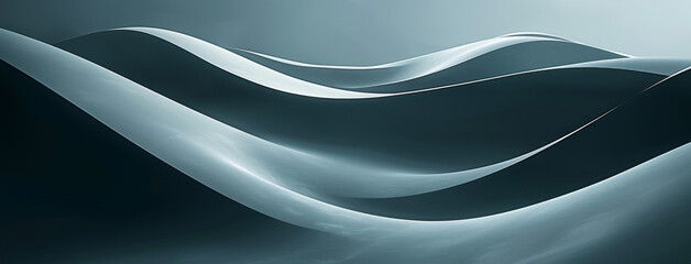 Wall Mural - Elegant grey, black and white abstract waves creating a smooth, fluid design with dynamic curves.