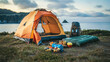 Tent Set Up on Grass Near Water