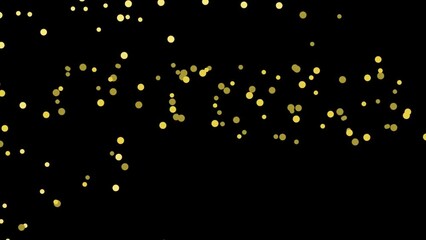 Wall Mural - abstract golden dots particles dust shine light bokeh floating on black background. glowing particle