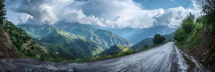 mountain pass in georgia in summer, views from one of the most dangerous road on the world in georgi