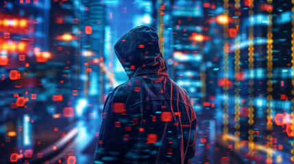 Wall Mural - Fraud man Digital hacker  Cyber attack and data hack concept