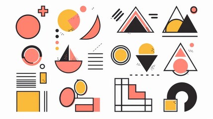 Wall Mural - Modern geometric brutalism shapes. Retro simple form art. Isolated brutalist bold curve illustrations. Multicolor pictogram collections.