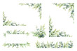 © ElenaMedvedeva - Eucalyptus leaves and greenery borders set.  Watercolor green leaves and branches. Clipart for invitations, greeting cards, save the date, stationery design. Hand drawn illustration.