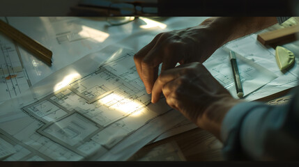 Aufkleber - Architects interior designer hands working with Blue prints and documents for a home renovation for house design : Generative AI