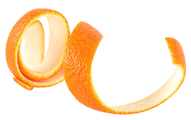 Fresh orange peel isolated on a white background. Citrus twist.