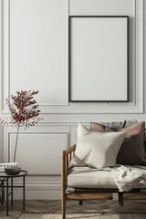 Canvas Print - A cozy and modern living room interior featuring neutral tones, designer furniture, and elegant home decor