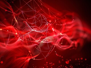 Canvas Print - An abstract network of interconnecting lines and dots in red against a black background, representing connectivity