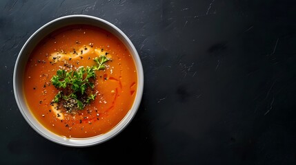 Canvas Print - Bowl of hot soup on black background