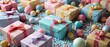 pastel party favors and gifts neatly arranged on a celebratory table setting