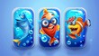 The underwater game interface with a fish slot icon has a progress bar with a clown, angler, and piranha undersea objects in glasses.