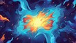 Modern background illustration of a dynamic blue fire comic. Abstract flame texture vortex frame illustration. Pop design with explosions and focus space. Gas fuel glow light pattern background.