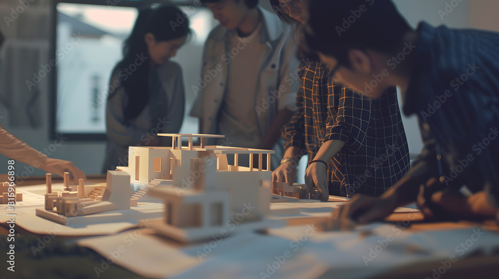 Group of interior designer team in meeting discussing with engineer on ...