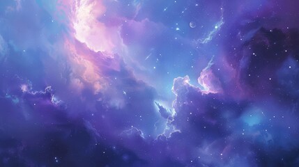 Wall Mural - ethereal nebula panorama with glowing stars and distant planets digital painting