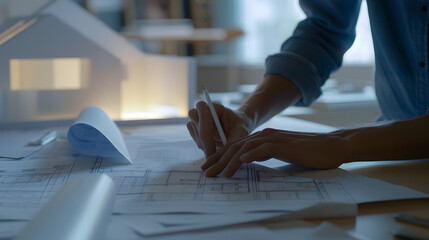 Aufkleber - Architects interior designer hands working with Blue prints and documents for a home renovation for house design : Generative AI