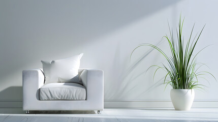 Wall Mural - modern living room sofa and armchair with vase of grass : Generative AI