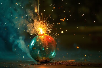 Poster - Vibrant christmas bauble ignites with a dazzling firework sparkler, capturing the holiday spirit