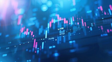 Business candle stick graph chart of stock market investment trading blue background. AI Generative