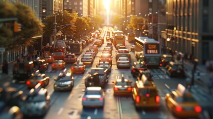 Aufkleber - Traffic jam on a busy downtown street, depicting the daily struggle of city commuting.