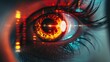 Dramatic depiction of an eye with urgent warning messages and hack attempt indicators reflected from a phone screen, highlighting the vulnerabilities in mobile devices