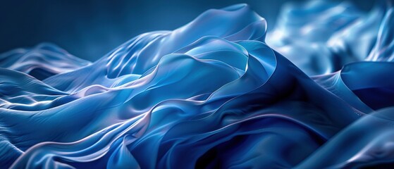 Wall Mural - Abstract background with blue wavy folds of silk fabric