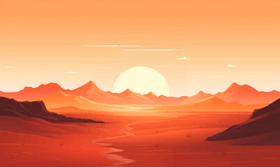 Wall Mural - sunrise desert vector flat minimalistic isolated illustration