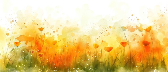 Wall Mural - Poppies meadow background. Abstract watercolor wallpaper for desktop