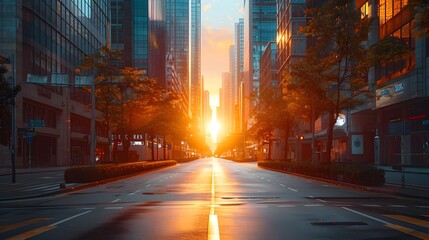 Wall Mural - Serene Cityscape at First Light Empty Business District in the Peaceful Urban Morning