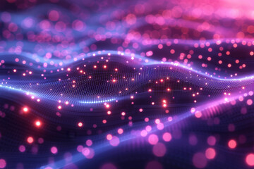 The digital particles form an intricate mesh pattern in the abstract background.
