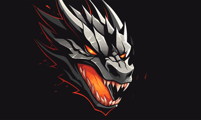 Wall Mural - Angry dragon head mascot logo vector illustration