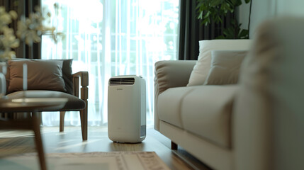 portable air conditioner or mobile air cooler in modern living room : Generative AI