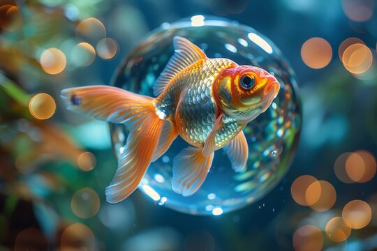 Goldfish in a clear bowl, suitable for pet care articles or aquatic themes. 