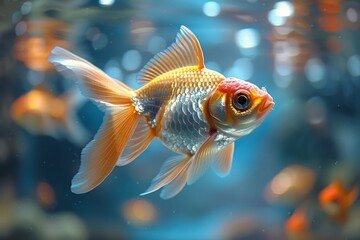 Goldfish in a clear bowl, suitable for pet care articles or aquatic themes. 