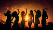 Diverse Group of Women Celebrating Together in Silhouette - Joyful Friendship Party under Evening Sky
