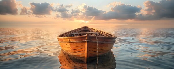 handcrafted boat setting sail at sunset on a serene waterway embracing the energy of new beginnings