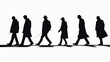 Professional Men Walking Silhouette on White Background, Corporate Team in Action, Business Success Concept