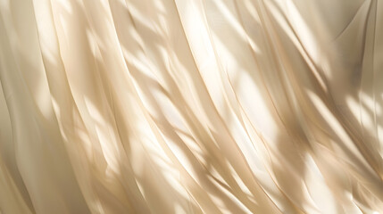 Poster - Minimalistic abstract gentle light beige background for product presentation with light and shadow of window curtains on wall : Generative AI
