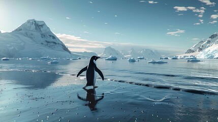 Wall Mural - majestic 8k generative ai illustration of an adelie penguin stretching its wings in the pristine antarctic landscape