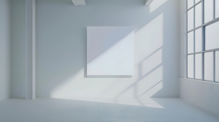 Aufkleber - A large blank white painting on the wall in a minimalist room is a striking visual element : Generative AI