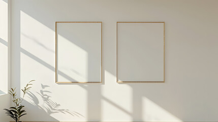 Two blank picture frame mockups on a wall Square orientation Artwork templates in interior design : Generative AI