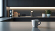 © Generative AI - Beautiful coffee cup on island or table countertop in modern home kitchen Dark grey kitchen design  detail of interior : Generative AI