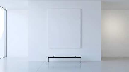 Aufkleber - A large blank white painting on the wall in a minimalist room is a striking visual element : Generative AI
