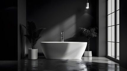 A luxury black and white bathroom : Generative AI