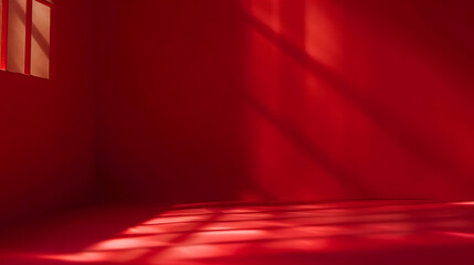 Aufkleber - Abstract red studio background for product presentation Backdrop with shadows of window for display product : Generative AI