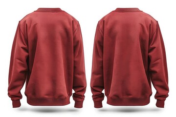 Red long sleeve t-shirt and sweater set with front and rear views on a backdrop cutout. Generative Ai